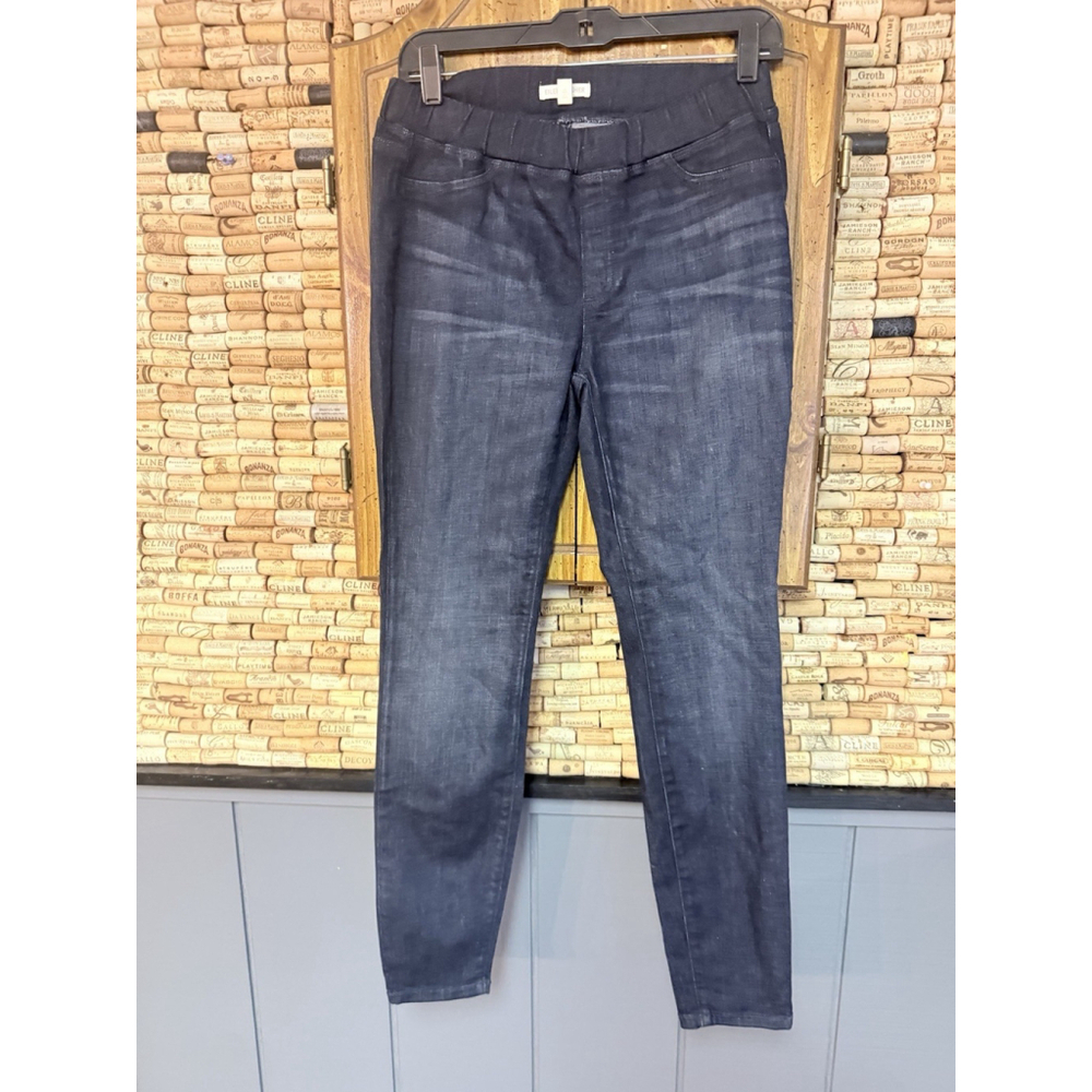 Eileen Fisher Dark Wash Mid Rise Straight Leg Elastic Waist Jeans Sz XS